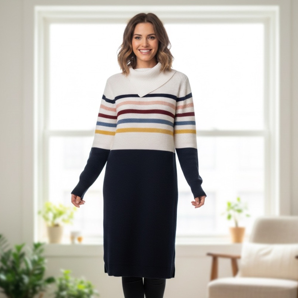 Barbour Sz 6 Knit Cotton Nautical Navy Striped Sweater Dress